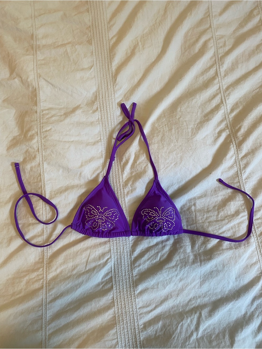 Y2K Purple Triangle Bikini Top with Rhinestone Detail